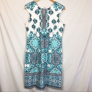 Studio One Paisley Print Midi Dress | White & Blue | Size 10